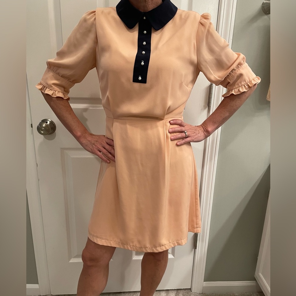 Angeleye London mod peach dress with collar and pearls Size 6